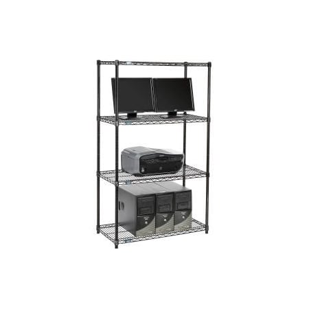 Global Equipment Nexel     4-Shelf Wire Computer LAN Workstation, 36"W x 18"D x 63"H, Black 695387BK